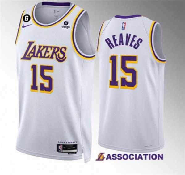 Mens Los Angeles Lakers #15 Austin Reaves White Association Edition With NO.6 Patch Stitched Basketball Jersey